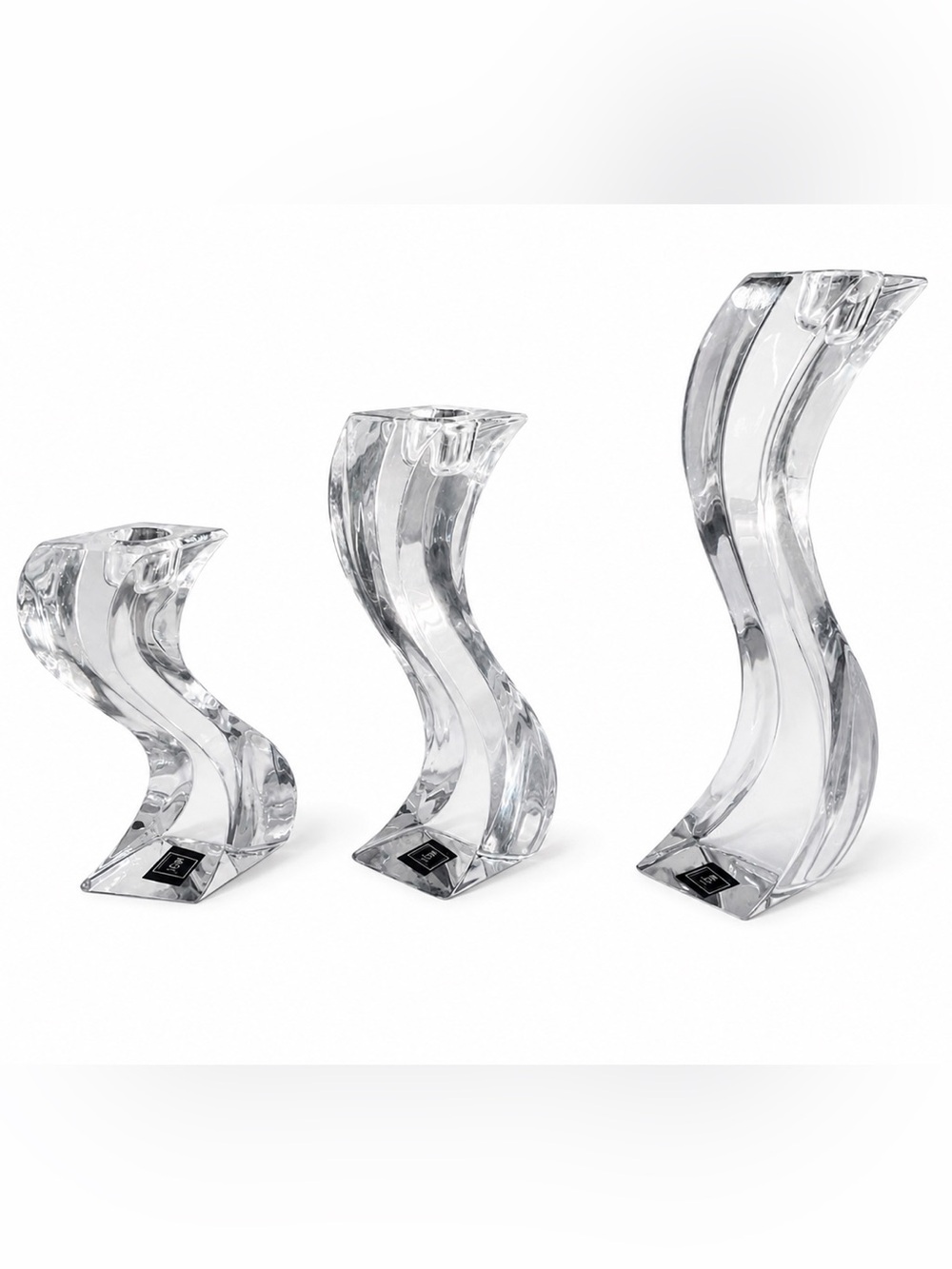 Mikasa Crystal Clear S-Curved Candle Holders Set of 3 STUNNING SET!! 👀